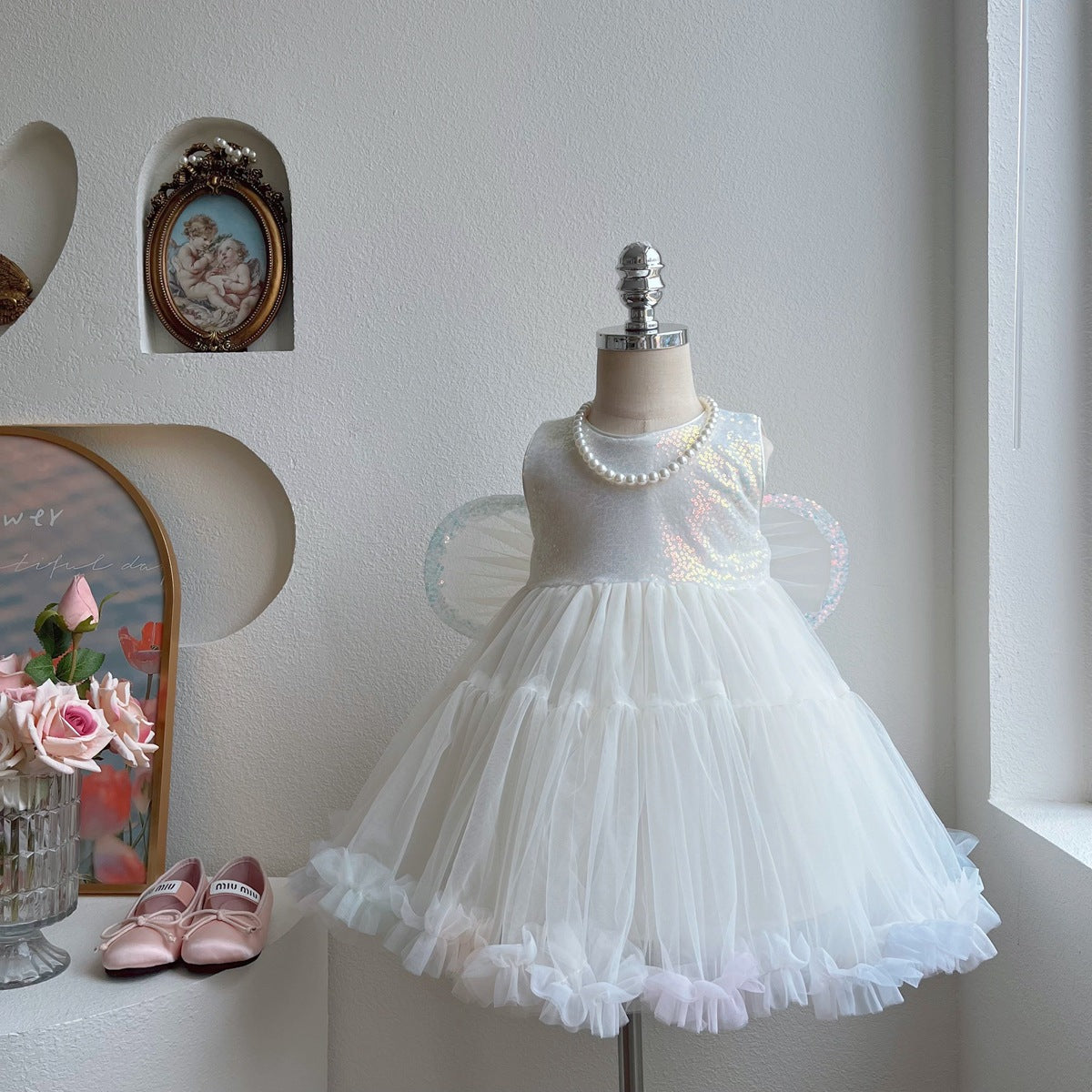 Vestido Infantil con Lazo Brillante
