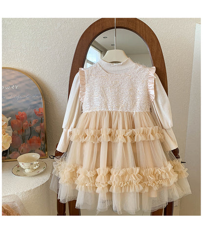 Vestido Infantil de dos Piezas de Tul y Manga Larga