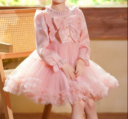 Vestido Infantil Tul Encaje Perlas