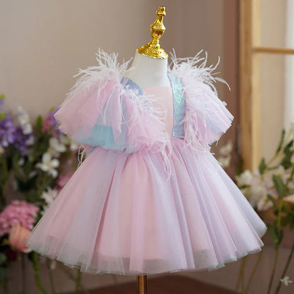 Vestido de Fiesta Infantil Tul Lentejuelas y Pelo