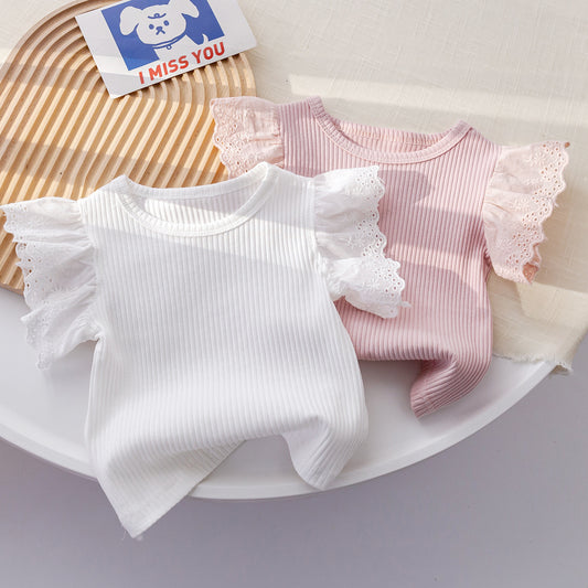Blusa infantil con Mangas de Encaje