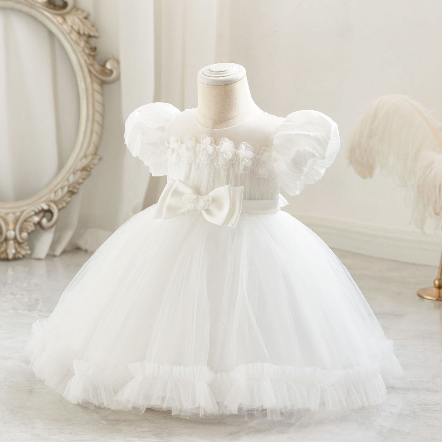 Vestido de Fiesta Infantil con Manga Abullonada y Lazo