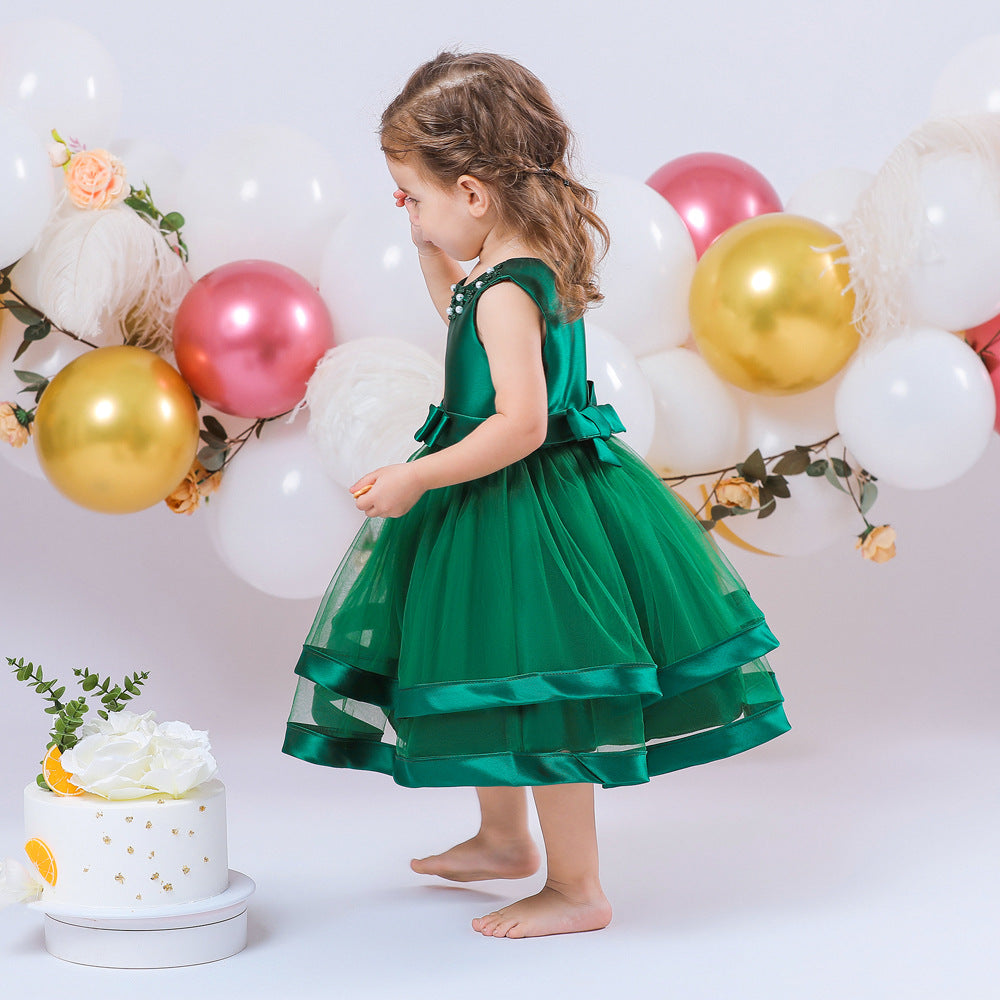 Vestido de Fiesta Infantil Tul Lazo y Perlas