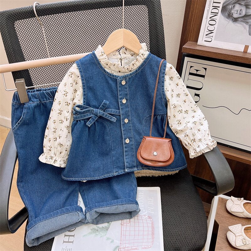 Conjunto de flores y vaqueros para niña