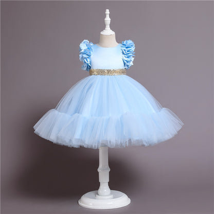 Vestido de fiesta de tul con mangas abullonadas