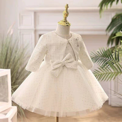 Vestido de fiesta infantil con lazo de tweed
