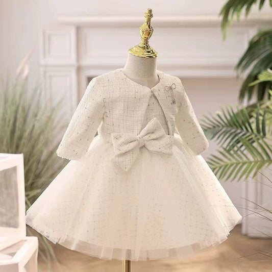 Vestido de fiesta infantil con lazo de tweed