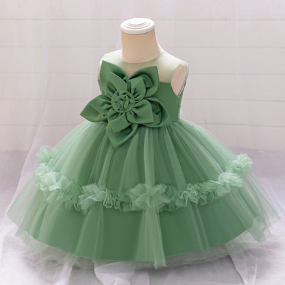 Vestido Infantil Flor Verde