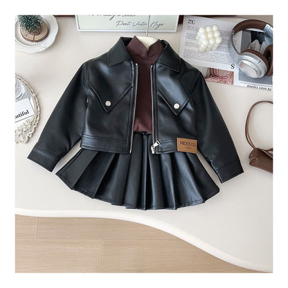 Conjunto Infantil de Mujer Chaqueta y Falda Plisada