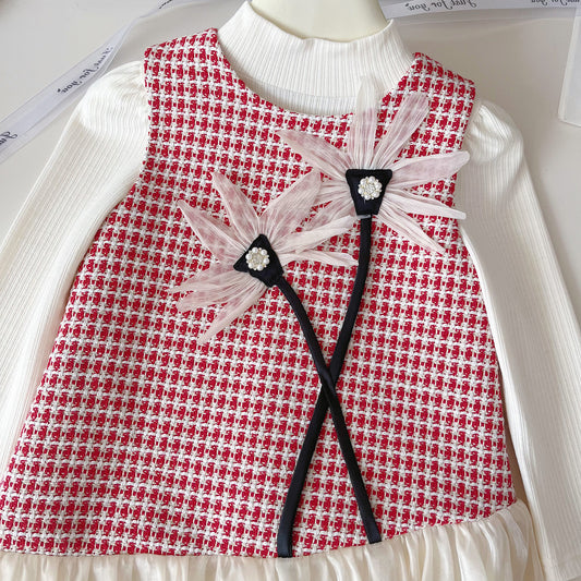 Conjunto Infantil Cuadros Flores + Blusa