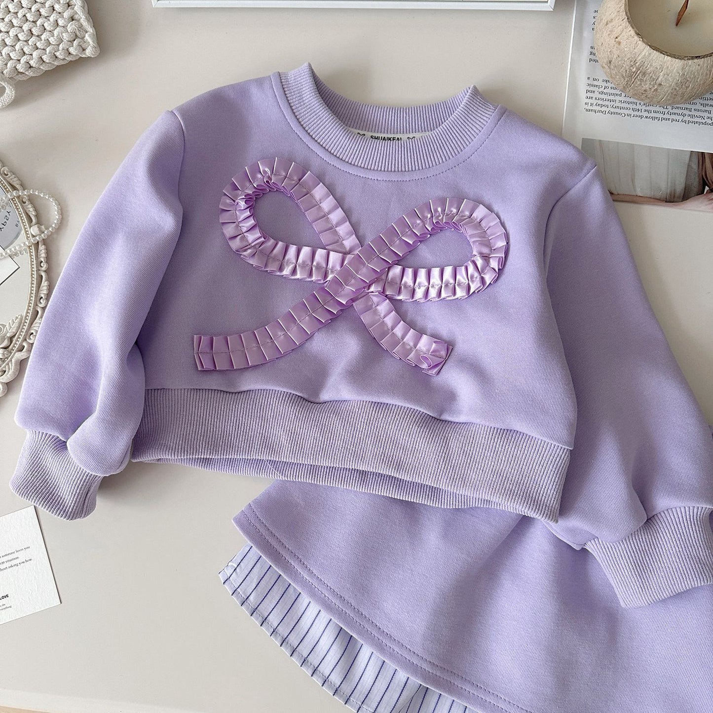 Conjunto Infantil Con Lazo Morado para Niña