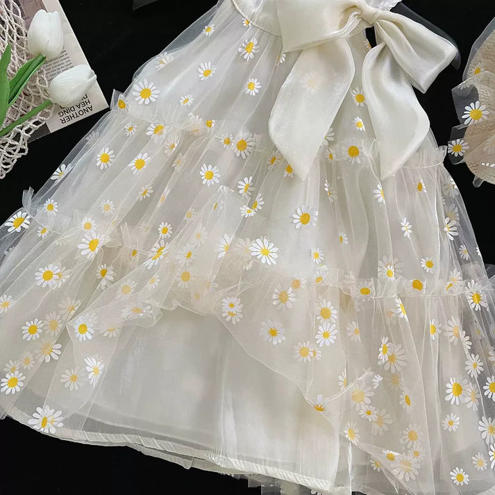 Vestido Infantil De Tul Con Margaritas