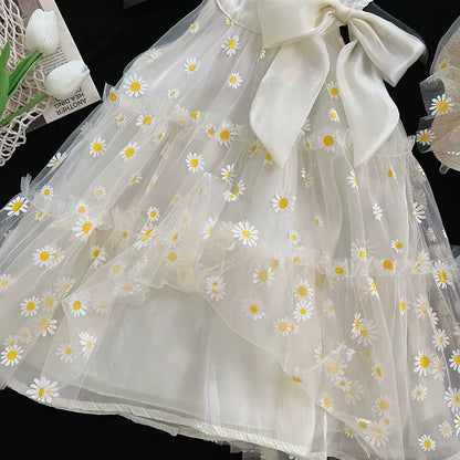 Vestido Infantil De Tul Con Margaritas