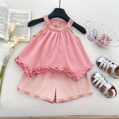 Conjunto vaquera para niña con estampado floral