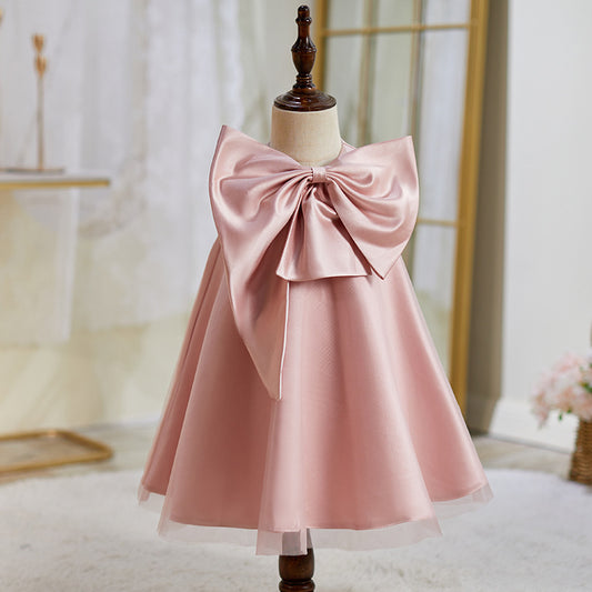 Vestido Infantil con Lazo Rosa