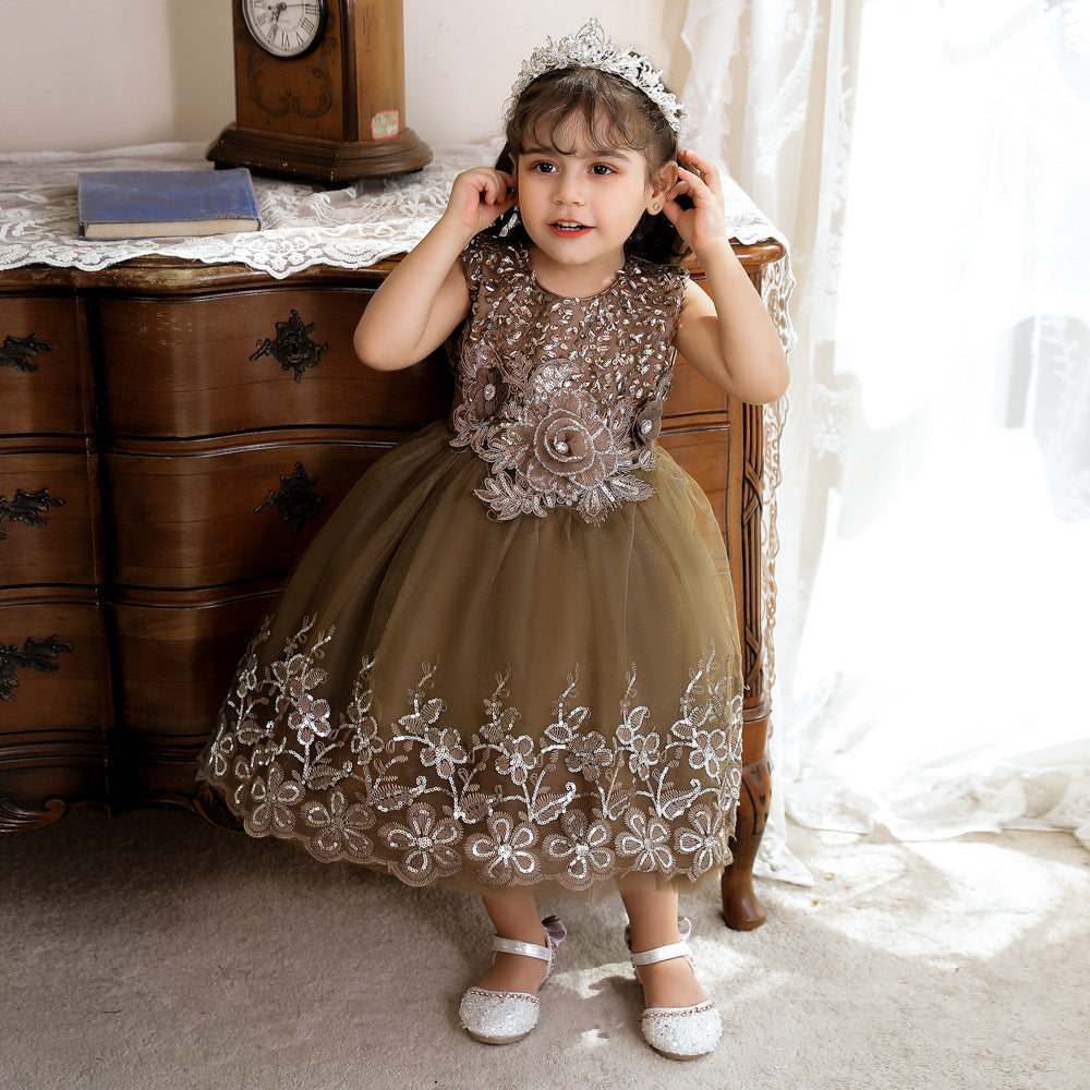 Vestido de Fiesta Infantil Tul Brillante y Flores
