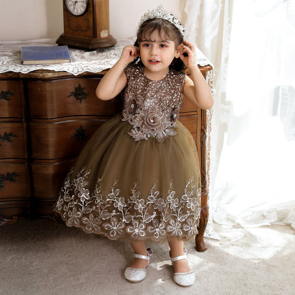 Vestido de Fiesta Infantil Tul Brillante y Flores