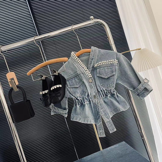 Chaqueta vaquera perlada para mujer