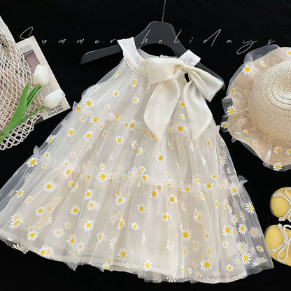 Vestido Infantil De Tul Con Margaritas
