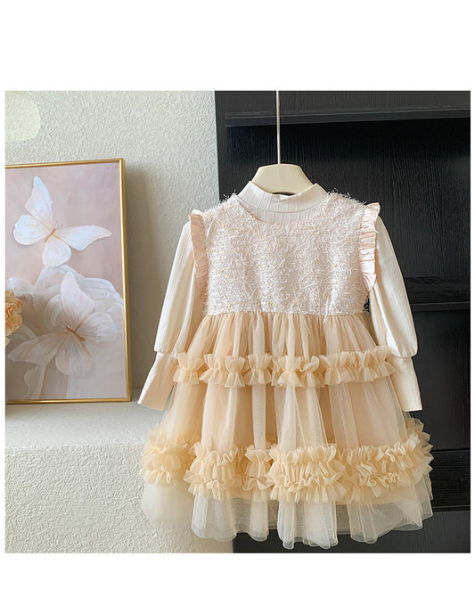 Vestido Infantil de dos Piezas de Tul y Manga Larga