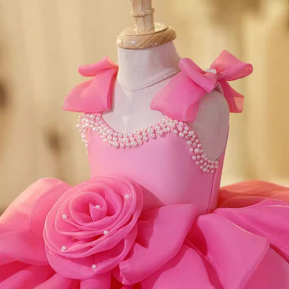 Vestido de Fiesta Infantil Flores Rosa