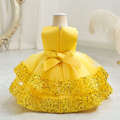 Vestido De Fiesta Infantil Brillante Lacinho