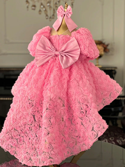 Vestido de Fiesta Infantil Flores Rosa