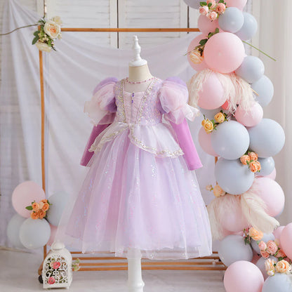 Vestido Infantil Princesa de Manga Larga Brillante