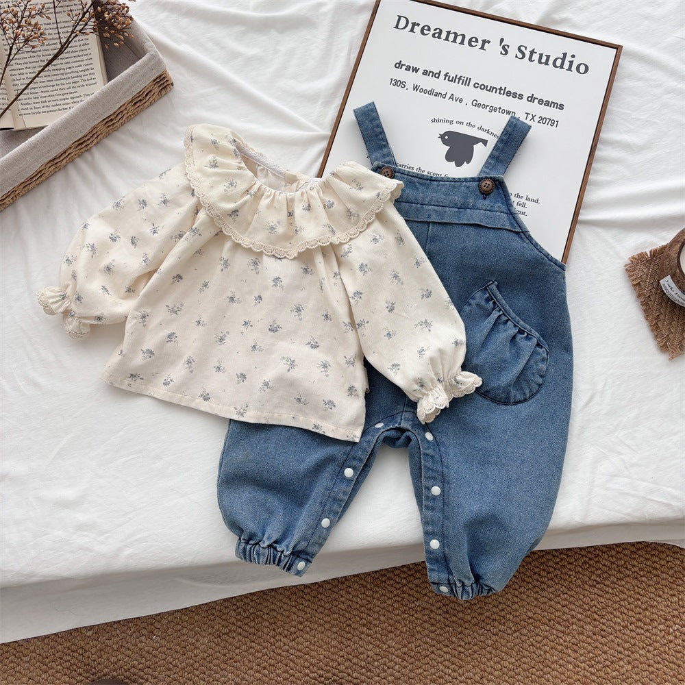 Conjunto de Flores y Jeans para Niña