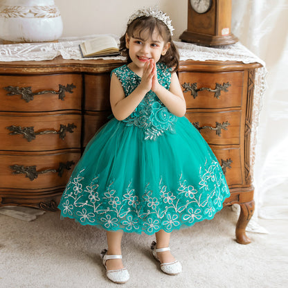 Vestido de Fiesta Infantil Tul Brillante y Flores