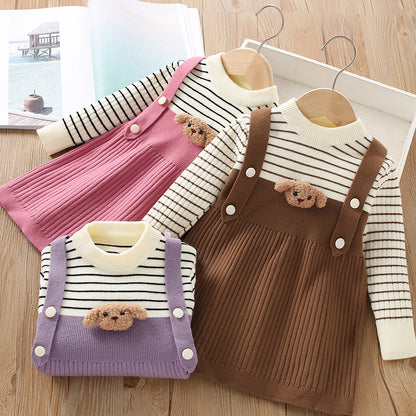 Conjunto de Osito de Peluche a Rayas Para Niña