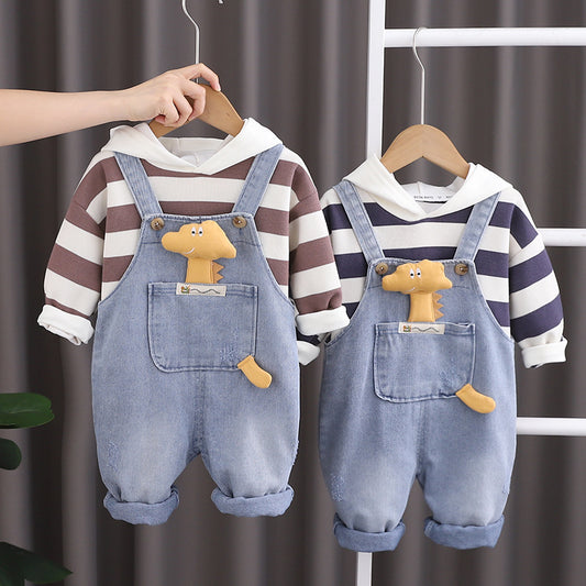 Conjunto infantil de peto vaquero y blusa de rayas