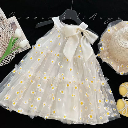 Vestido Infantil De Tul Con Margaritas