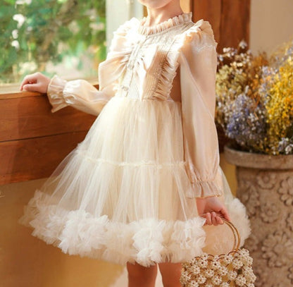 Vestido Infantil Tul Encaje Perlas