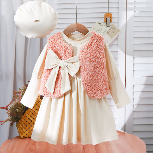 Vestido Infantil + Casaco de Pele Laço