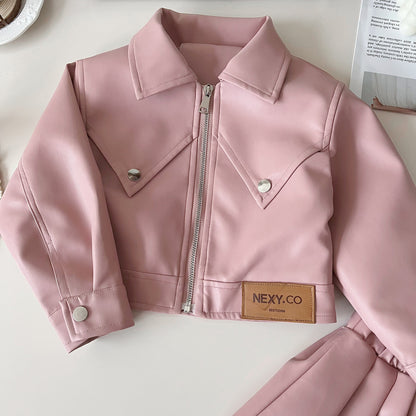 Conjunto Infantil de Mujer Chaqueta y Falda Plisada