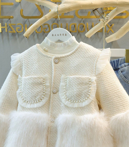 Abrigo de Peluche y Perlas para Niñas