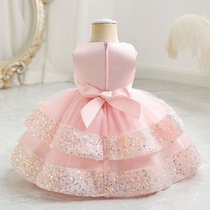 Vestido De Fiesta Infantil Brillante Lacinho