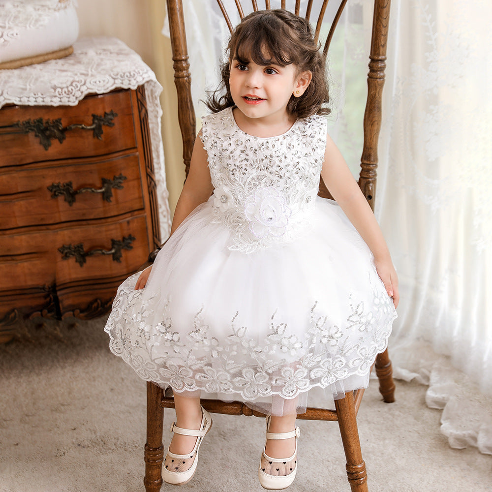 Vestido de Fiesta Infantil Tul Brillante y Flores