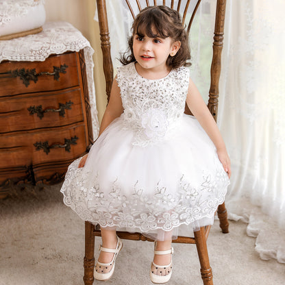 Vestido de Fiesta Infantil Tul Brillante y Flores