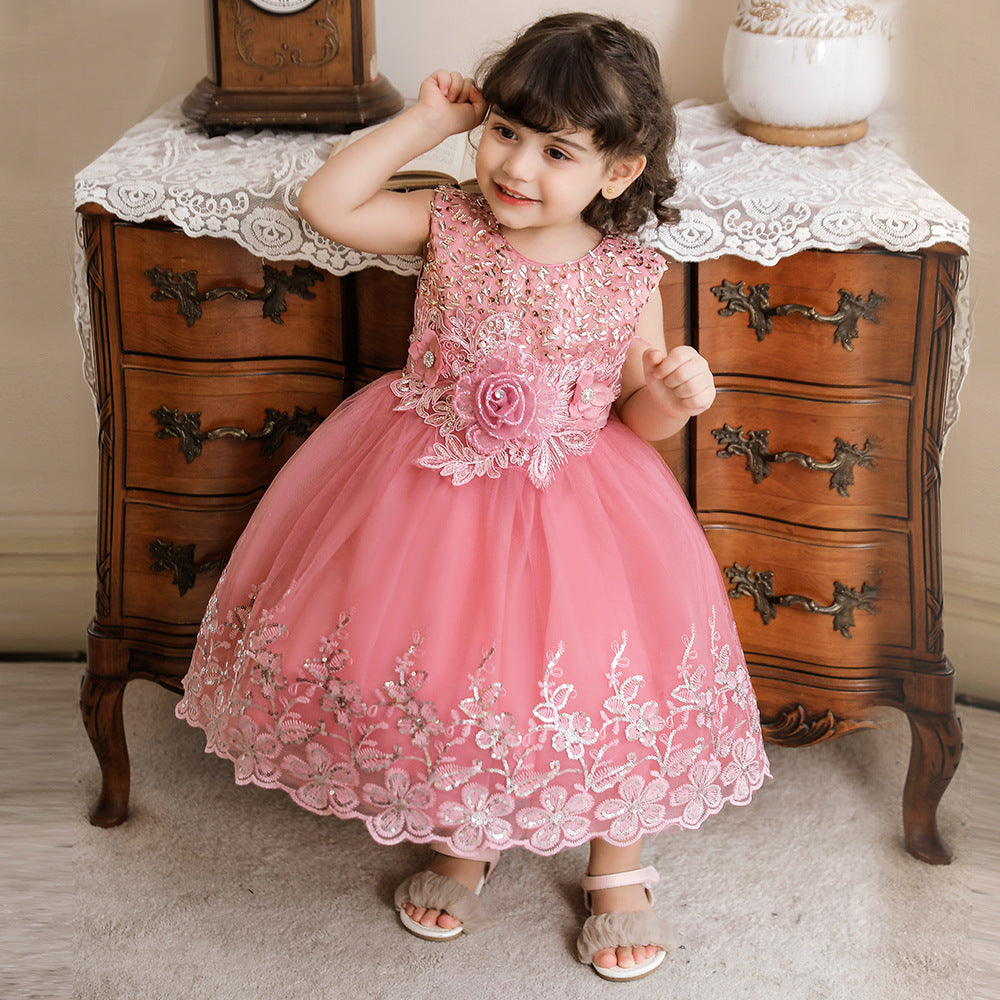 Vestido de Fiesta Infantil Tul Brillante y Flores