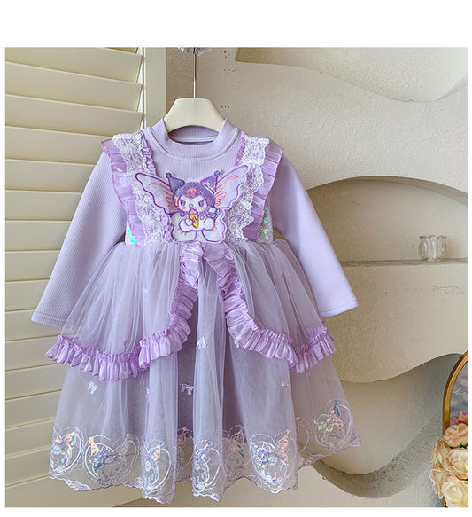 Vestido Infantil de Princesa Morado con Encaje
