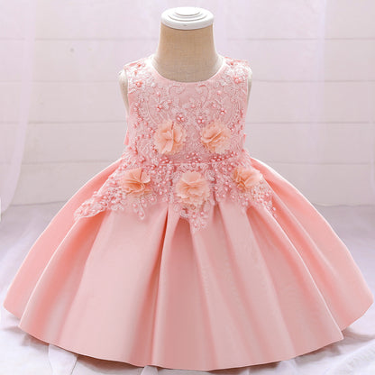 Vestido de Fiesta Infantil Flores con Perlas