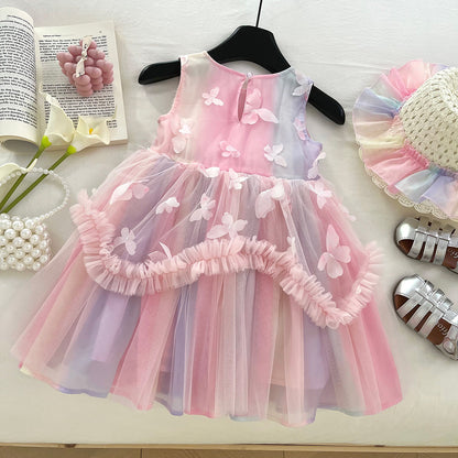 Vestido infantil de tul con mariposas
