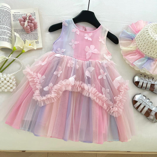 Vestido infantil de tul con mariposas