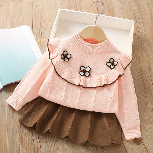 Conjunto infantil de mujer tejido de flores plisadas