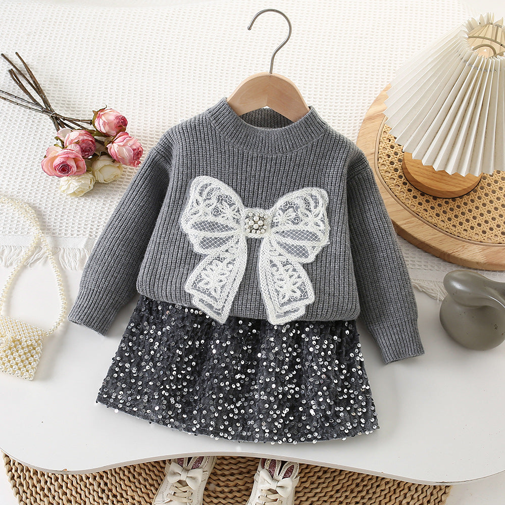 Conjunto de Niña Brillante Con Lazo