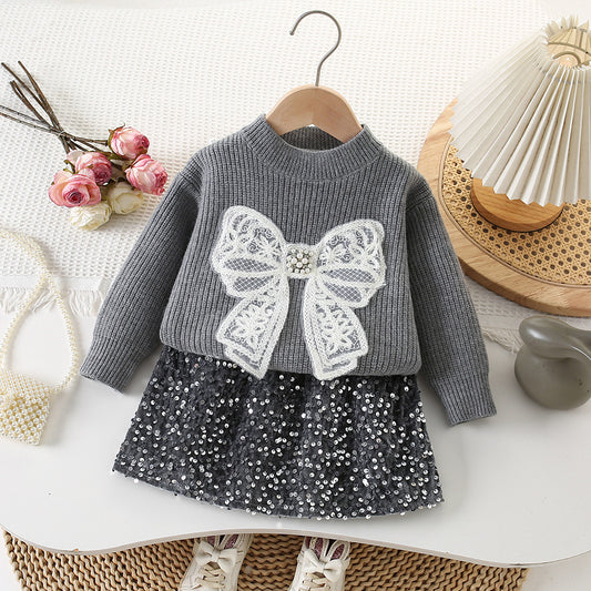 Conjunto de Niña Brillante Con Lazo
