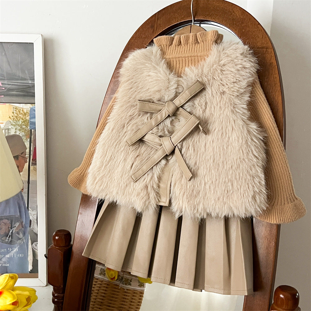Conjunto Infantil de Invierno con Lazo Peludo