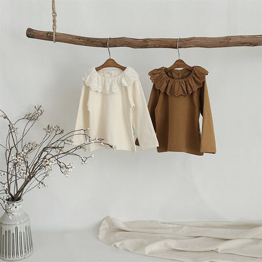 Blusa Infantil con Cuello de Encaje para Mujer
